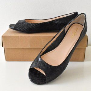 Cole Haan Black Snake Skin Peep Toe Flats